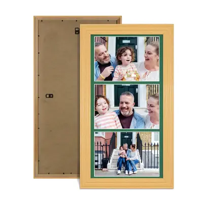 Country Pine Colour Multi Aperture Photo Frame 7X5 (x3) Pictures – Collage Wall Frame For Loved Ones Photos – 16x8 Frame Size