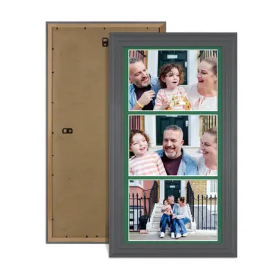 Dark Grey Colour Multi Aperture Photo Frame 7X5 (x3) Pictures – Collage Wall Frame For Family Photos – 16x8 Picture Frame Size