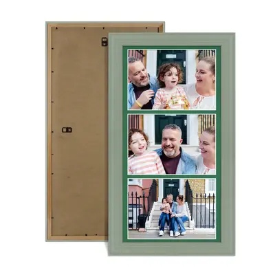 Green Colour Multi Aperture Photo Frame 7X5 (x3) Pictures – Collage Wall Frame For Family Photos – 16x8 Picture Frame Size