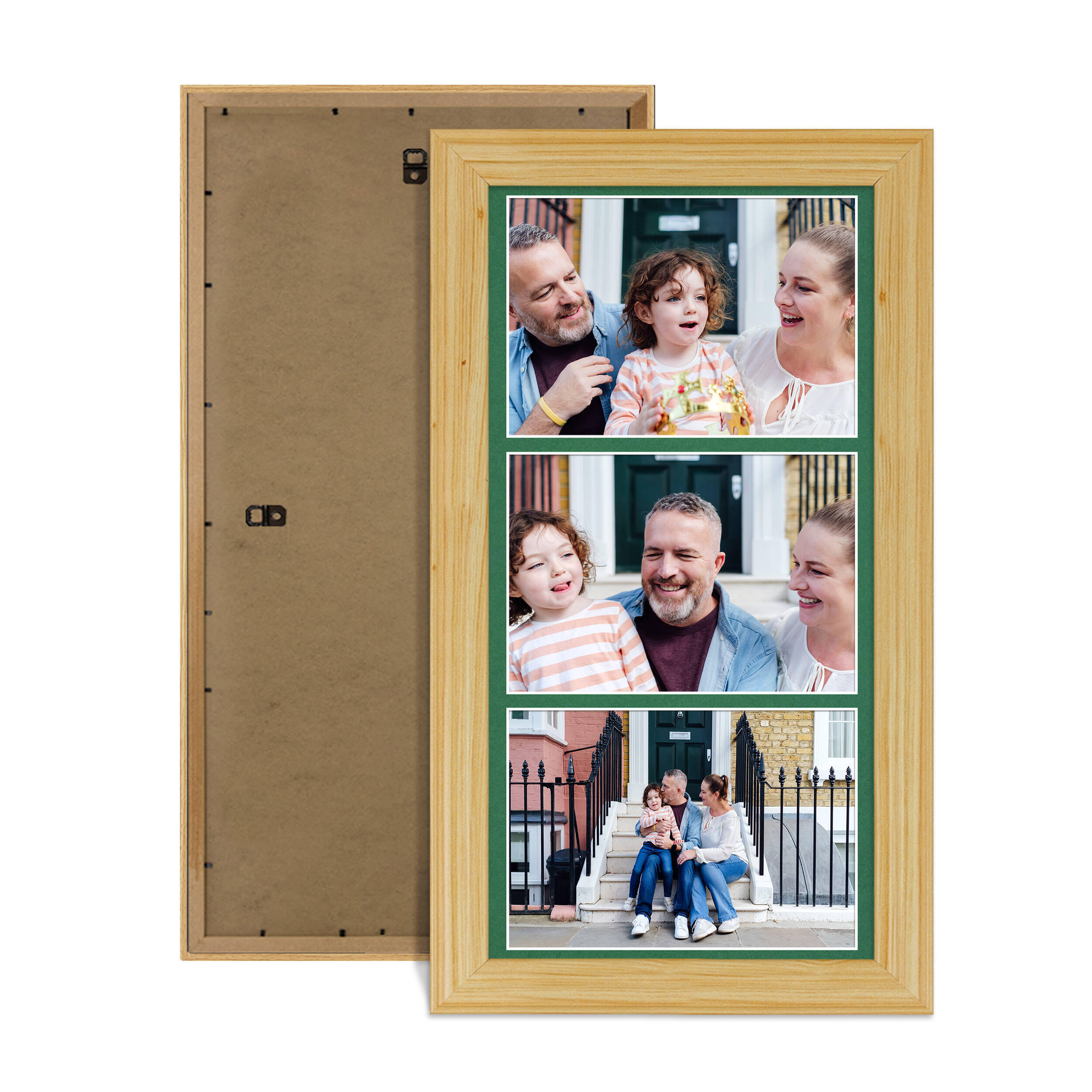 Light Oak Colour Multi Aperture Photo Frame 7X5 (x3) Pictures – Collage Wall Frame For Family Photos – 16x8 Picture Frame Size