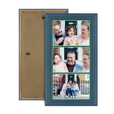 Navy Blue Colour Multi Aperture Photo Frame 7X5 (x3) Pictures – Collage Wall Frame for Family Photos – 16x8 Picture Frame Size
