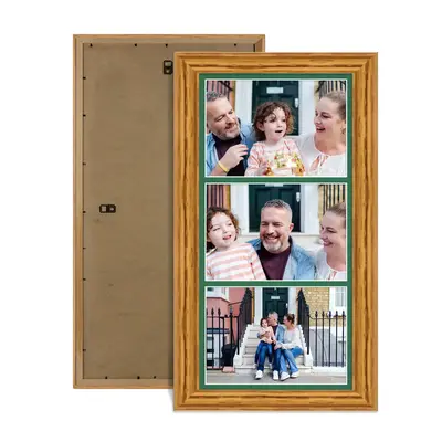 Oak Colour Multi Aperture Photo Frame 7X5 (x3) Pictures – Collage Wall Frame For Loved Ones Photos – 16x8 Frame Size