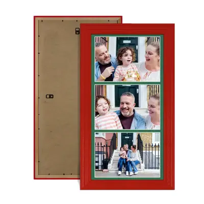 Red Colour Multi Aperture Photo Frame 7X5 (x3) Pictures – Collage Wall Frame For Family Photos – 16x8 Picture Frame Size