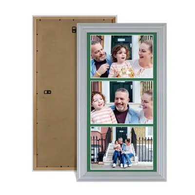 Silver Colour Multi Aperture Photo Frame 7X5 (x3) Pictures – Collage Wall Frame for Family Photos – 16x8 Picture Frame Size