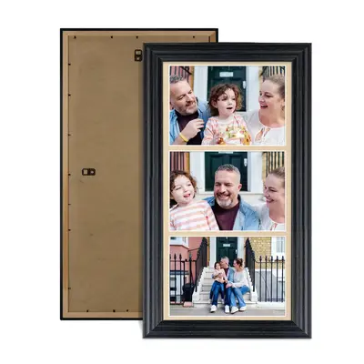 Black Colour Multi Aperture Photo Frame 7X5 (x3) Pictures – Collage Wall Frame For Family Photos – 16x8 Picture Frame Size