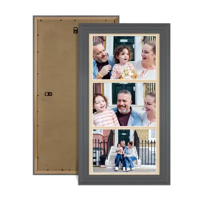 Dark Grey Colour Multi Aperture Photo Frame 7X5 (x3) Pictures – Collage Wall Frame For Loved Ones Photos – 16x8 Frame Size