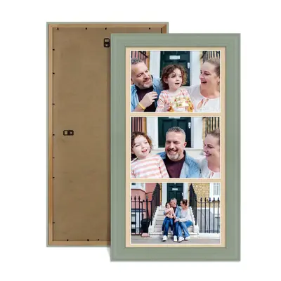 Green Colour Multi Aperture Photo Frame 7X5 (x3) Pictures – Collage Wall Frame for Family Photos – 16x8 Picture Frame Size