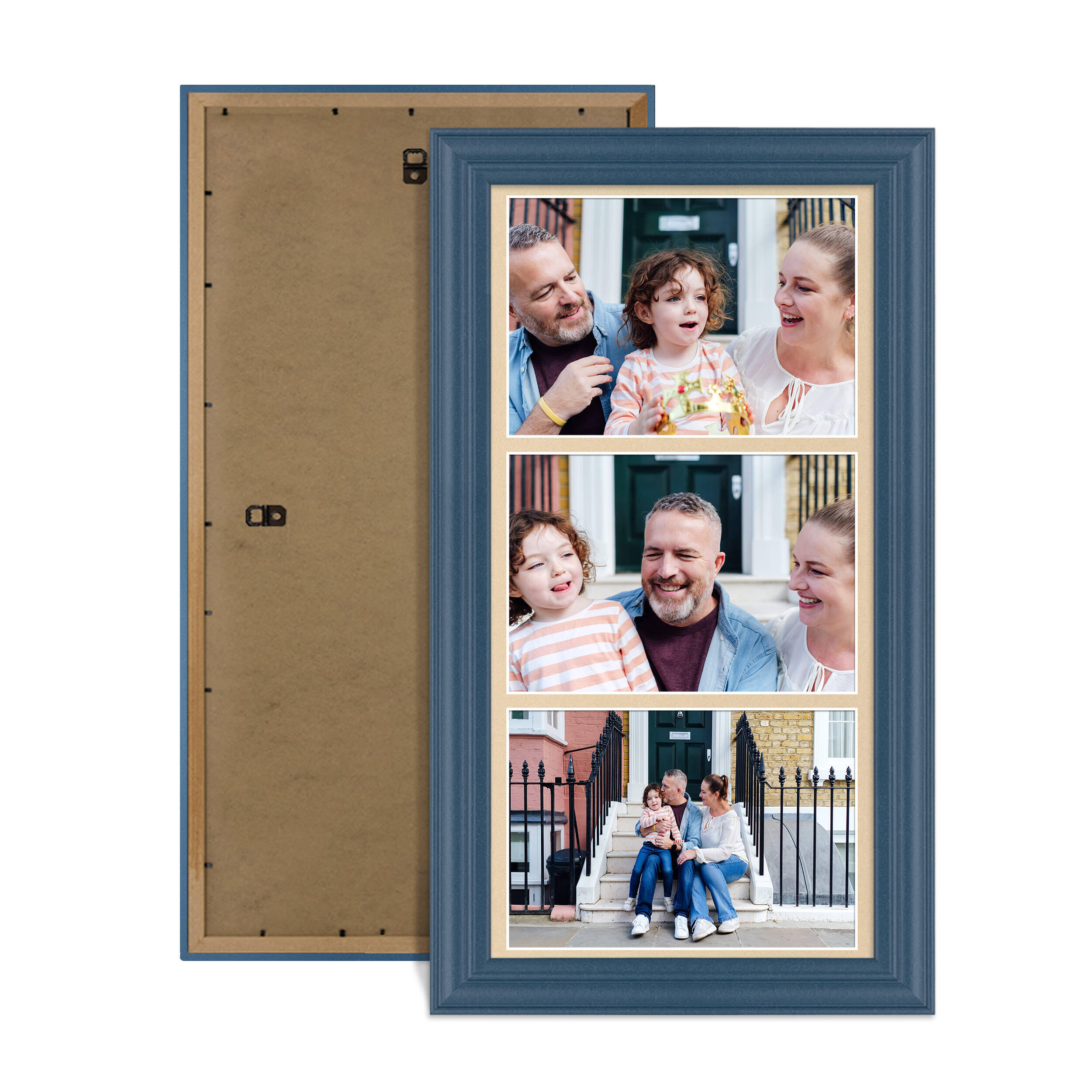 Navy Blue Colour Multi Aperture Photo Frame 7X5 (x3) Pictures – Collage Wall Frame For Family Photos – 16x8 Picture Frame Size