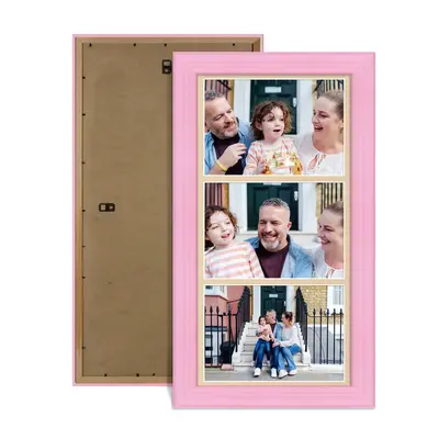 Pastel Pink Colour Multi Aperture Photo Frame 7X5 (x3) Pictures – Collage Wall Frame For Family Photos – 16x8 Picture Frame Size