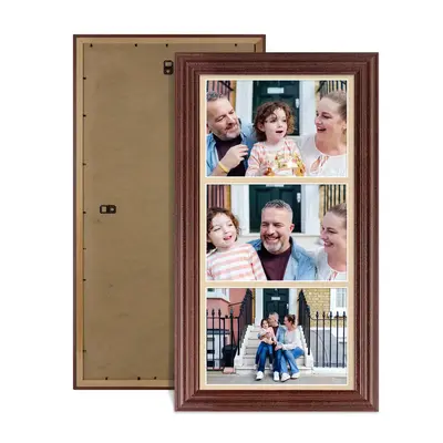 Rose Wood Colour Multi Aperture Photo Frame 7X5 (x3) Pictures – Collage Wall Frame for Family Photos – 16x8 Picture Frame Size