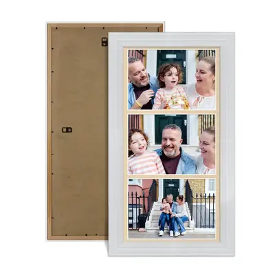 White Colour Multi Aperture Photo Frame 7X5 (x3) Pictures – Collage Wall Frame For Loved Ones Photos – 16x8 Frame Size