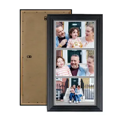 Black Colour Multi Aperture Photo Frame 7X5 (x3) Pictures – Collage Wall Frame For Loved Ones Photos – 16x8 Frame Size