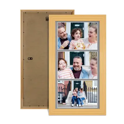 Country Pine Colour Multi Aperture Photo Frame 7X5 (x3) Pictures – Collage Wall Frame For Family Photos – 16x8 Picture Frame Size