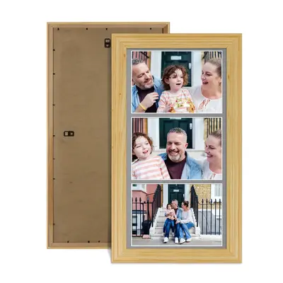 Light Oak Colour Multi Aperture Photo Frame 7X5 (x3) Pictures – Collage Wall Frame For Loved Ones Photos – 16x8 Frame Size