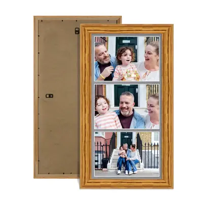 Oak Colour Multi Aperture Photo Frame 7X5 (x3) Pictures – Collage Wall Frame for Family Photos – 16x8 Picture Frame Size