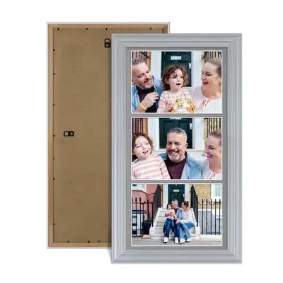 Silver Colour Multi Aperture Photo Frame 7X5 (x3) Pictures – Collage Wall Frame for Family Photos – 16x8 Picture Frame Size