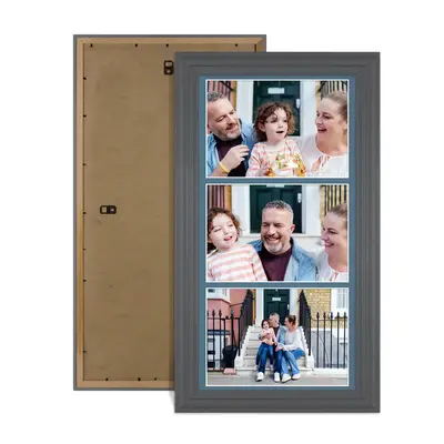 Dark Grey Colour Multi Aperture Photo Frame 7X5 (x3) Pictures – Collage Wall Frame for Family Photos – 16x8 Picture Frame Size