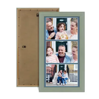 Green Colour Multi Aperture Photo Frame 7X5 (x3) Pictures – Collage Wall Frame for Family Photos – 16x8 Picture Frame Size