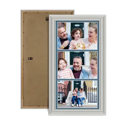 Light Grey Colour Multi Aperture Photo Frame 7X5 (x3) Pictures – Collage Wall Frame for Family Photos – 16x8 Picture Frame Size