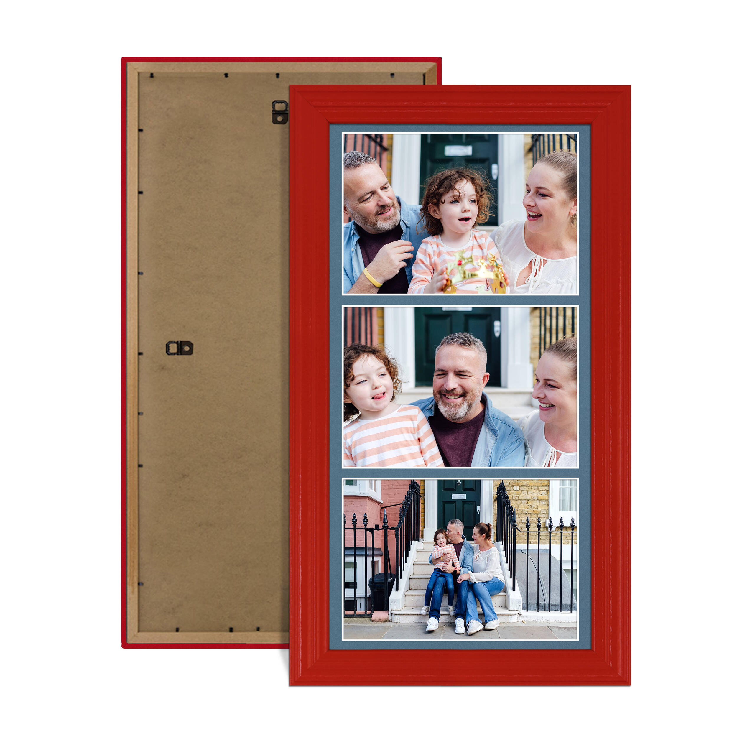 Red Colour Multi Aperture Photo Frame 7X5 (x3) Pictures – Collage Wall Frame For Loved Ones Photos – 16x8 Frame Size