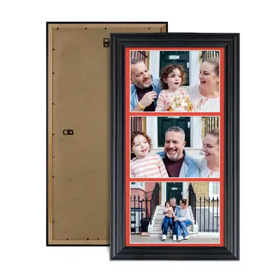 Black Colour Multi Aperture Photo Frame 7X5 (x3) Pictures – Collage Wall Frame For Family Photos – 16x8 Picture Frame Size