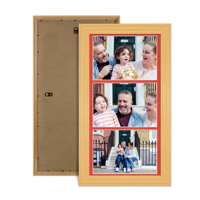 Country Pine Colour Multi Aperture Photo Frame 7X5 (x3) Pictures – Collage Wall Frame for Family Photos – 16x8 Picture Frame Size