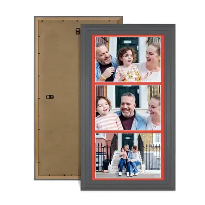 Dark Grey Colour Multi Aperture Photo Frame 7X5 (x3) Pictures – Collage Wall Frame For Loved Ones Photos – 16x8 Frame Size