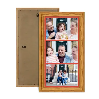 Oak Colour Multi Aperture Photo Frame 7X5 (x3) Pictures – Collage Wall Frame For Family Photos – 16x8 Picture Frame Size