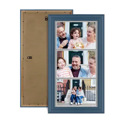 Navy Blue Colour Multi Aperture Photo Frame 7X5 (x3) Pictures – Collage Wall Frame For Family Photos – 16x8 Picture Frame Size