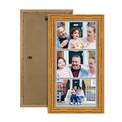 Oak Colour Multi Aperture Photo Frame 7X5 (x3) Pictures – Collage Wall Frame for Family Photos – 16x8 Picture Frame Size