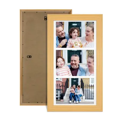 Country Pine Colour Multi Aperture Photo Frame 7X5 (x3) Pictures – Collage Wall Frame For Family Photos – 16x8 Picture Frame Size