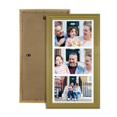 Gold Colour Multi Aperture Photo Frame 7X5 (x3) Pictures – Collage Wall Frame For Family Photos – 16x8 Picture Frame Size