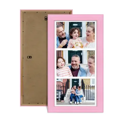 Pastel Pink Colour Multi Aperture Photo Frame 7X5 (x3) Pictures – Collage Wall Frame For Loved Ones Photos – 16x8 Frame Size