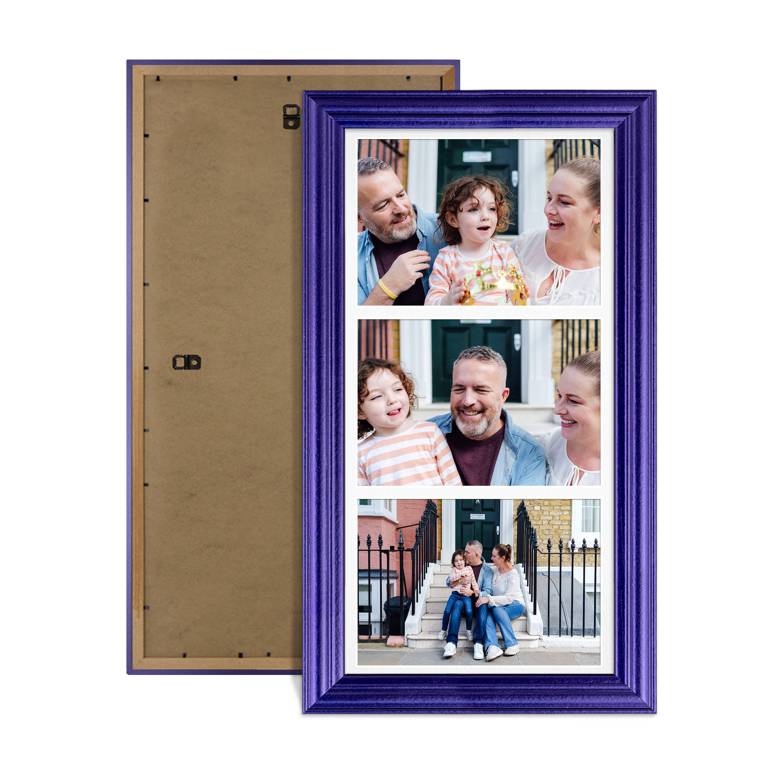 Purple Colour Multi Aperture Photo Frame 7X5 (x3) Pictures – Collage Wall Frame for Family Photos – 16x8 Picture Frame Size