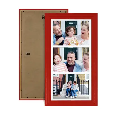 Red Colour Multi Aperture Photo Frame 7X5 (x3) Pictures – Collage Wall Frame For Loved Ones Photos – 16x8 Frame Size