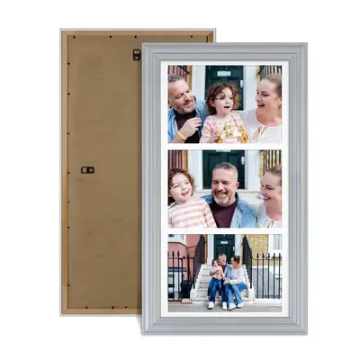 Silver Colour Multi Aperture Photo Frame 7X5 (x3) Pictures – Collage Wall Frame For Loved Ones Photos – 16x8 Frame Size