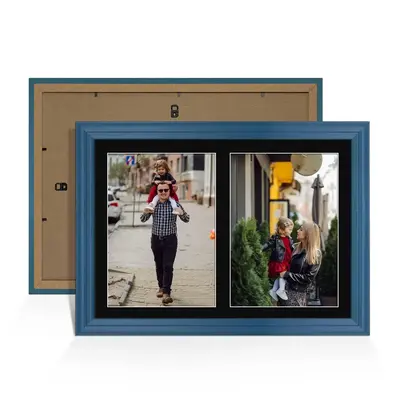 Navy Blue Colour Multi Aperture Photo Frame A4 (x2) Pictures – Collage Wall Frame for Family Photos – 20x14 Picture Frame Size