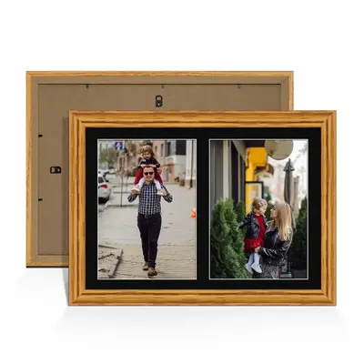 Oak Colour Multi Aperture Photo Frame A4 (x2) Pictures – Collage Wall Frame for Family Photos – 20x14 Picture Frame Size