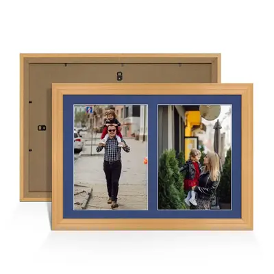 Country Pine Colour Multi Aperture Photo Frame A4 (x2) Pictures – Collage Wall Frame For Loved Ones Photos – 20x14 Frame Size