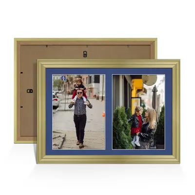 Gold Colour Multi Aperture Photo Frame A4 (x2) Pictures – Collage Wall Frame for Family Photos – 20x14 Picture Frame Size