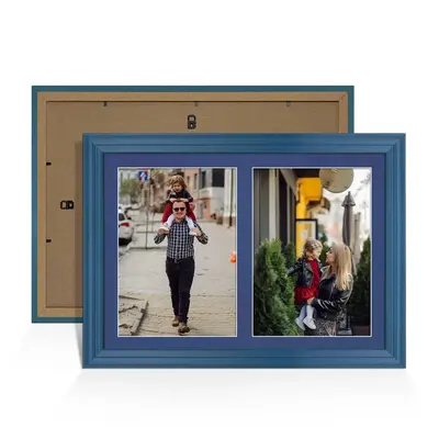 Navy Blue Colour Multi Aperture Photo Frame A4 (x2) Pictures – Collage Wall Frame For Loved Ones Photos – 20x14 Frame Size