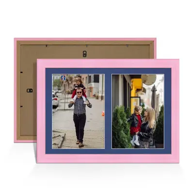 Pastel Pink Colour Multi Aperture Photo Frame A4 (x2) Pictures – Collage Wall Frame For Family Photos – 20x14 Picture Frame Size