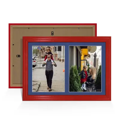 Red Colour Multi Aperture Photo Frame A4 (x2) Pictures – Collage Wall Frame for Family Photos – 20x14 Picture Frame Size