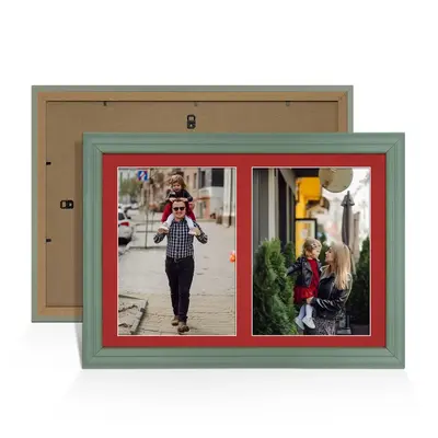Green Colour Multi Aperture Photo Frame A4 (x2) Pictures – Collage Wall Frame For Family Photos – 20x14 Picture Frame Size