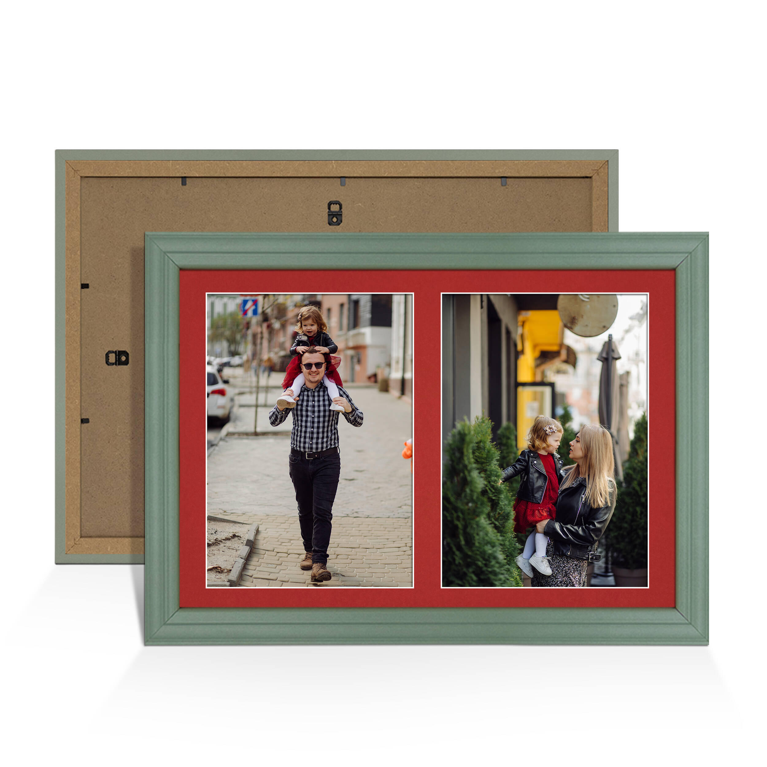 Green Colour Multi Aperture Photo Frame A4 (x2) Pictures – Collage Wall Frame For Family Photos – 20x14 Picture Frame Size