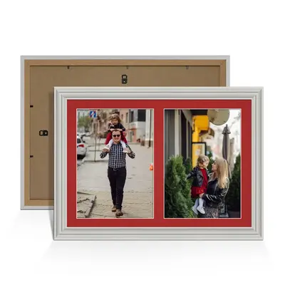 Light Grey Colour Multi Aperture Photo Frame A4 (x2) Pictures – Collage Wall Frame For Family Photos – 20x14 Picture Frame Size