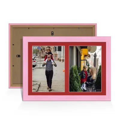 Pastel Pink Colour Multi Aperture Photo Frame A4 (x2) Pictures – Collage Wall Frame For Loved Ones Photos – 20x14 Frame Size