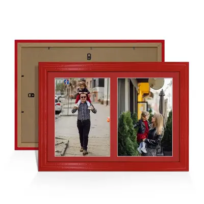 Red Colour Multi Aperture Photo Frame A4 (x2) Pictures – Collage Wall Frame For Loved Ones Photos – 20x14 Frame Size