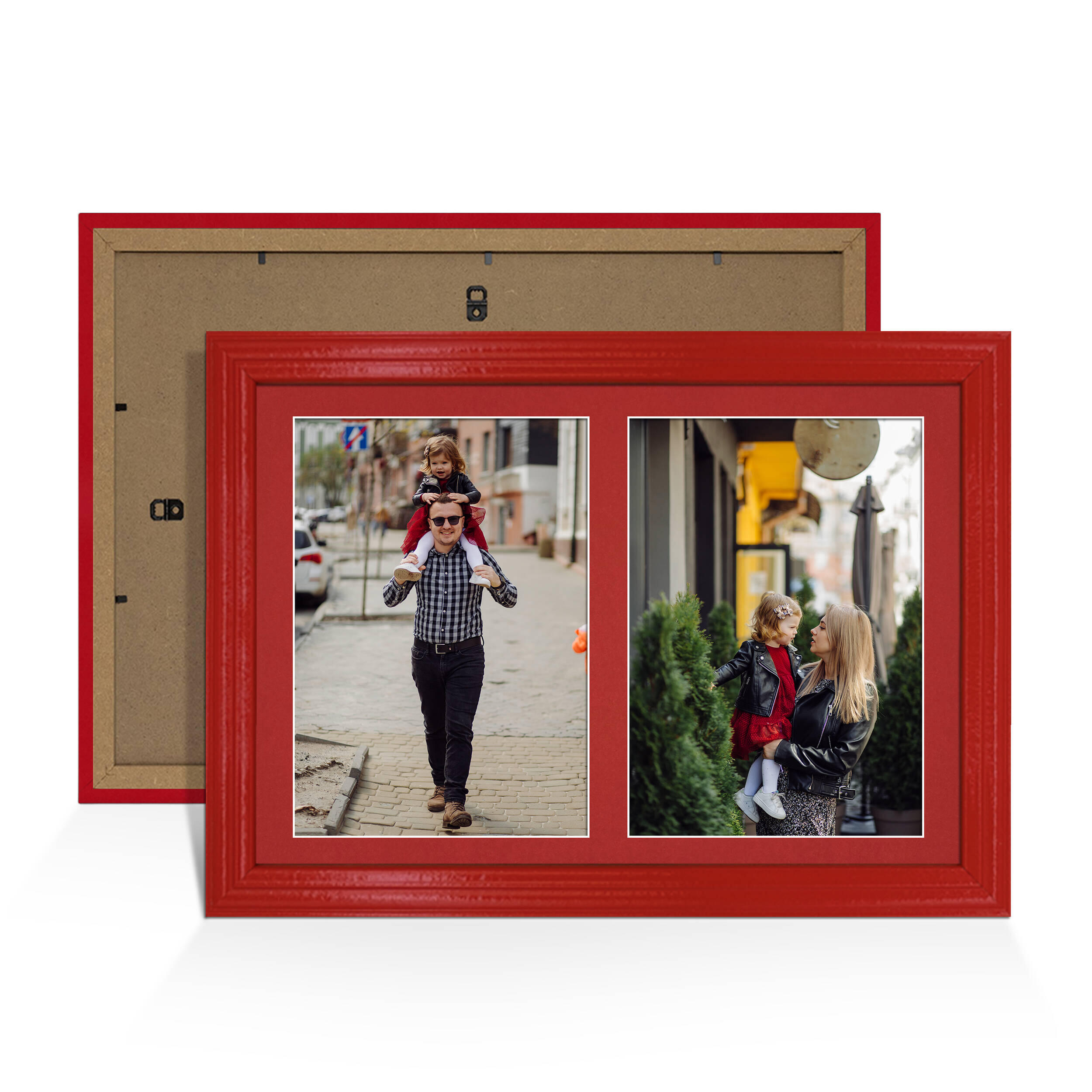 Red Colour Multi Aperture Photo Frame A4 (x2) Pictures – Collage Wall Frame For Loved Ones Photos – 20x14 Frame Size