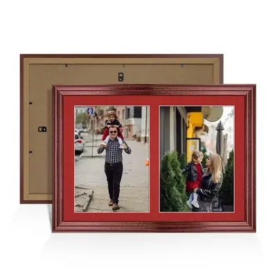 Rose Wood Colour Multi Aperture Photo Frame A4 (x2) Pictures – Collage Wall Frame For Family Photos – 20x14 Picture Frame Size